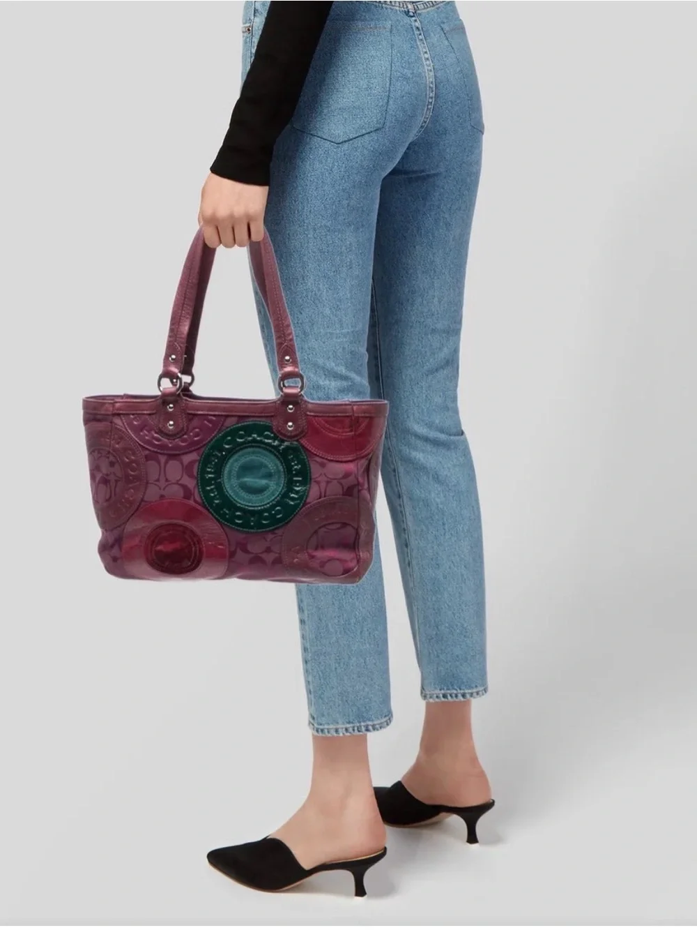 Coach Circle Patchwork Berry/Multicolor Tote Hand Bag (Model H1093 F15466!!
